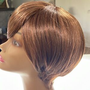 HAIR, Pixie, short straight with swoop bangs, Medium brown